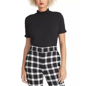 Rachel Roy NWT Rachel Elle Ruffled Mock Neck Short Ruched Sleeves Top Black New
